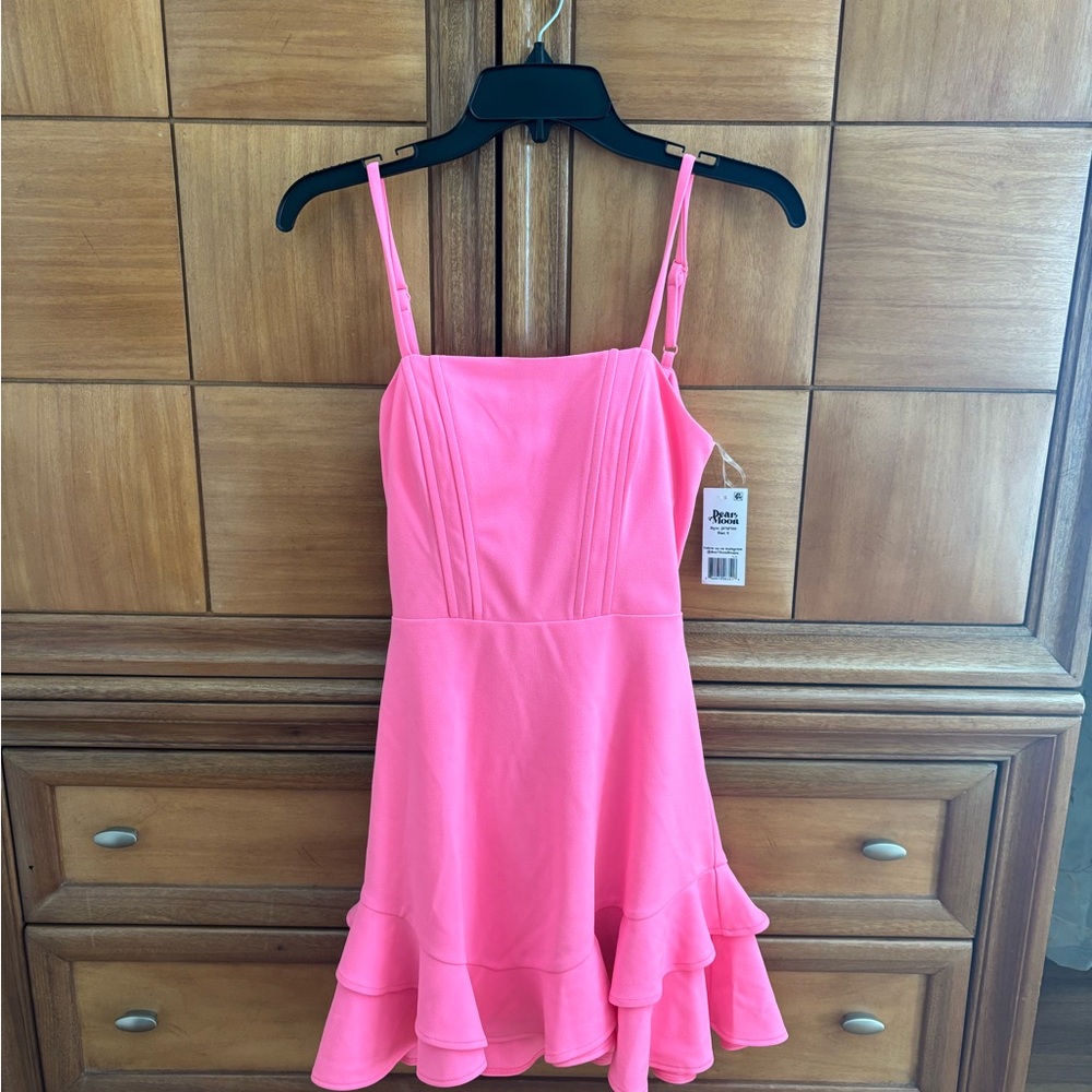 Dear Moon brand size small pink dress $80 new with tags on thin straps tie back